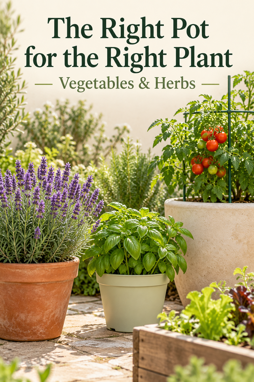 Choosing pots for vegetables and herbs? Learn which plants suit terra cotta, plastic pots, grow bags, hanging baskets, self-watering containers, and stackable planters. Get practical pot sizes, drainage tips, and advice on when your plant might do better in the ground.